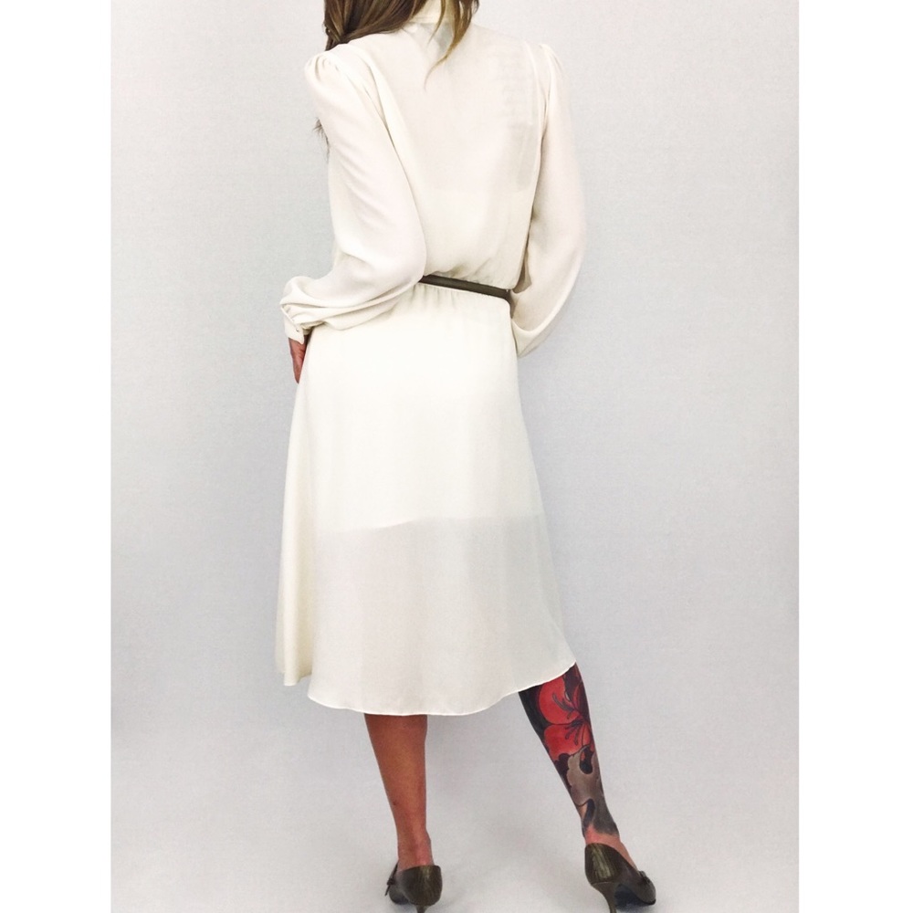 Vintage Sheer Ruffle Midi Dress in Ivory | Size S/M - Picture 5 of 15